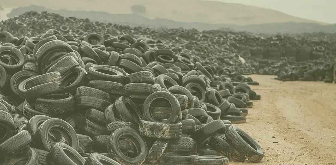 Waste tyres collected for pyrolysis recycling